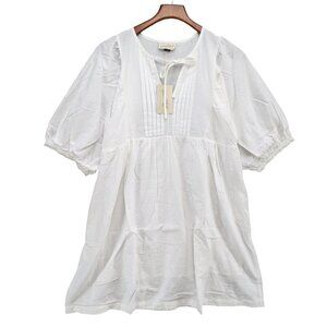 Universal Thread Babydoll Dress Womens White Cotton Puff Sleeve Pockets Size M
